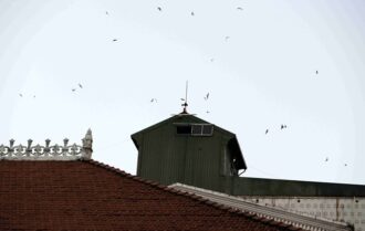 Thiết bị loa ngoài được lắp trên nóc mái nhà yến